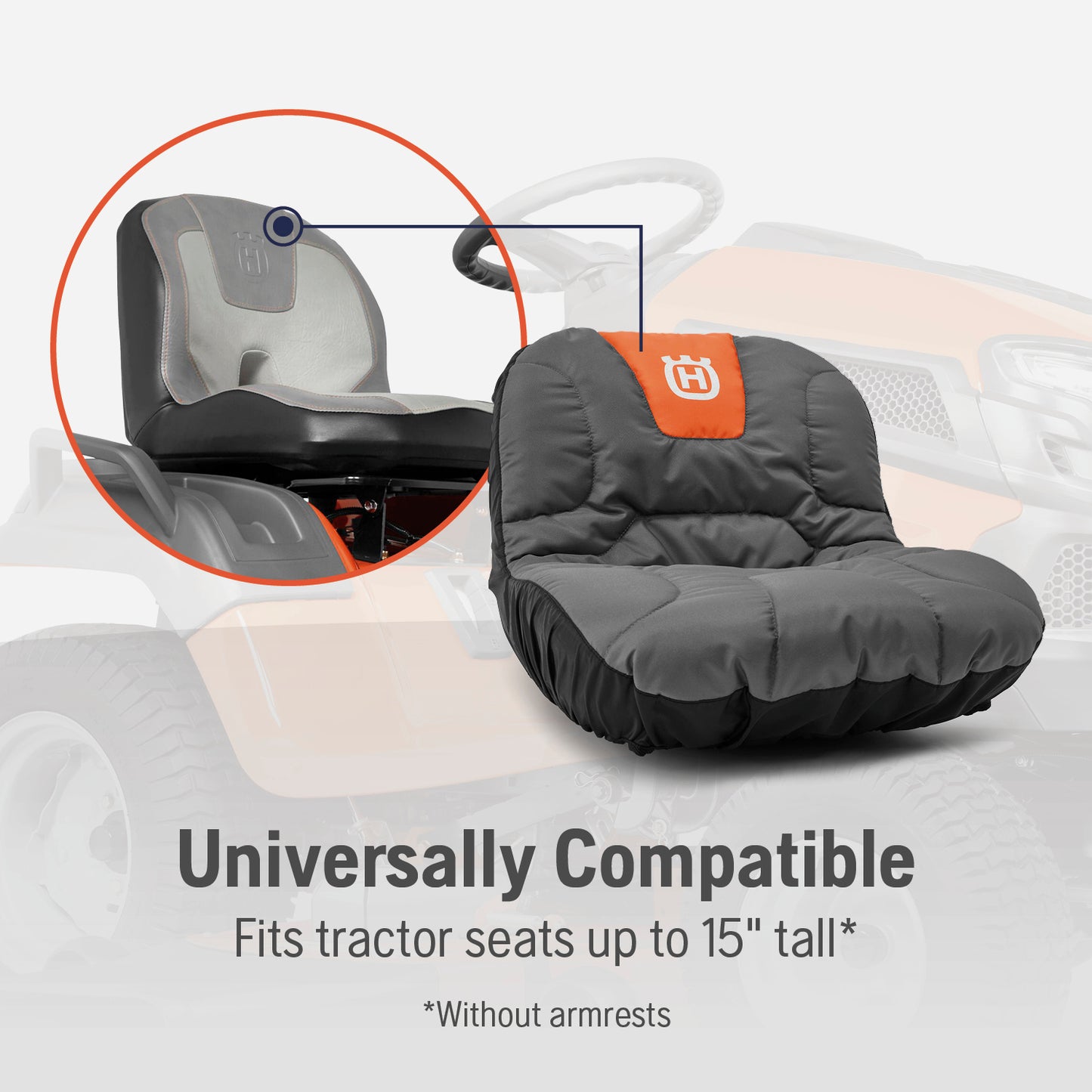 Husqvarna Lawn Tractor Seat Cover, Fits Up To 15 Inch High Seats, Durable, Water-Resistant Riding Lawn Mower Accessories, Orange/Grey