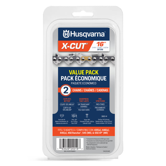 Husqvarna X-Cut SP33G 16 Inch Chainsaw Chain, (2 PACK), .325" Pitch, .050" Gauge, 66 Drive Link