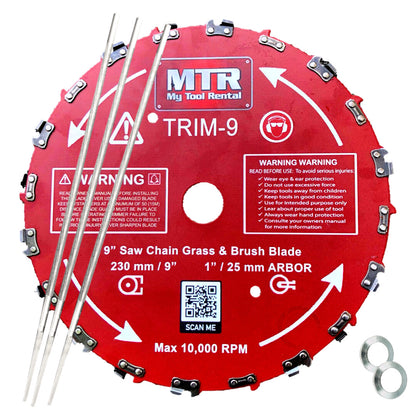 MTR 9” Saw Chain Tooth Brush Cutter Blade Kit Includes 3 Files 2 Washers 20 Tooth Circular Blade Weed Eater Cutter Trimmer 10,000RPM Steel Grass Brush Cutter Blade