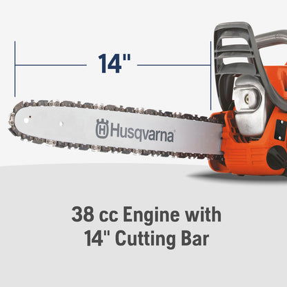 Husqvarna 120 Mark ll Gas Chainsaw, 38-cc 1.8-HP, 2-Cycle X-Torq Engine, 16 Inch Chainsaw with Automatic Oiler, For Wood Cutting, Light Felling and Limbing