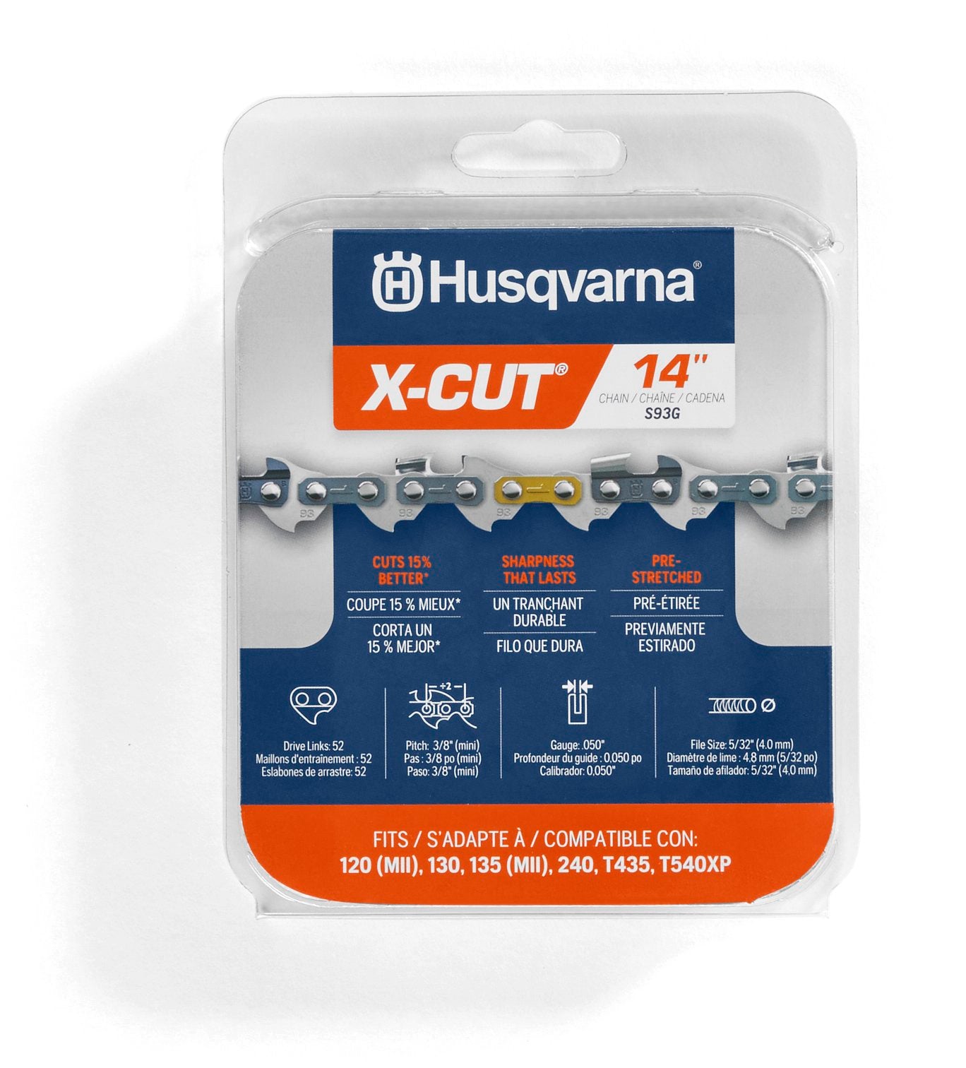 Husqvarna X-Cut S93G 14 Inch Chainsaw Chain Replacement with 3/8" Mini Pitch, .050 Gauge, and 52 Drive Links