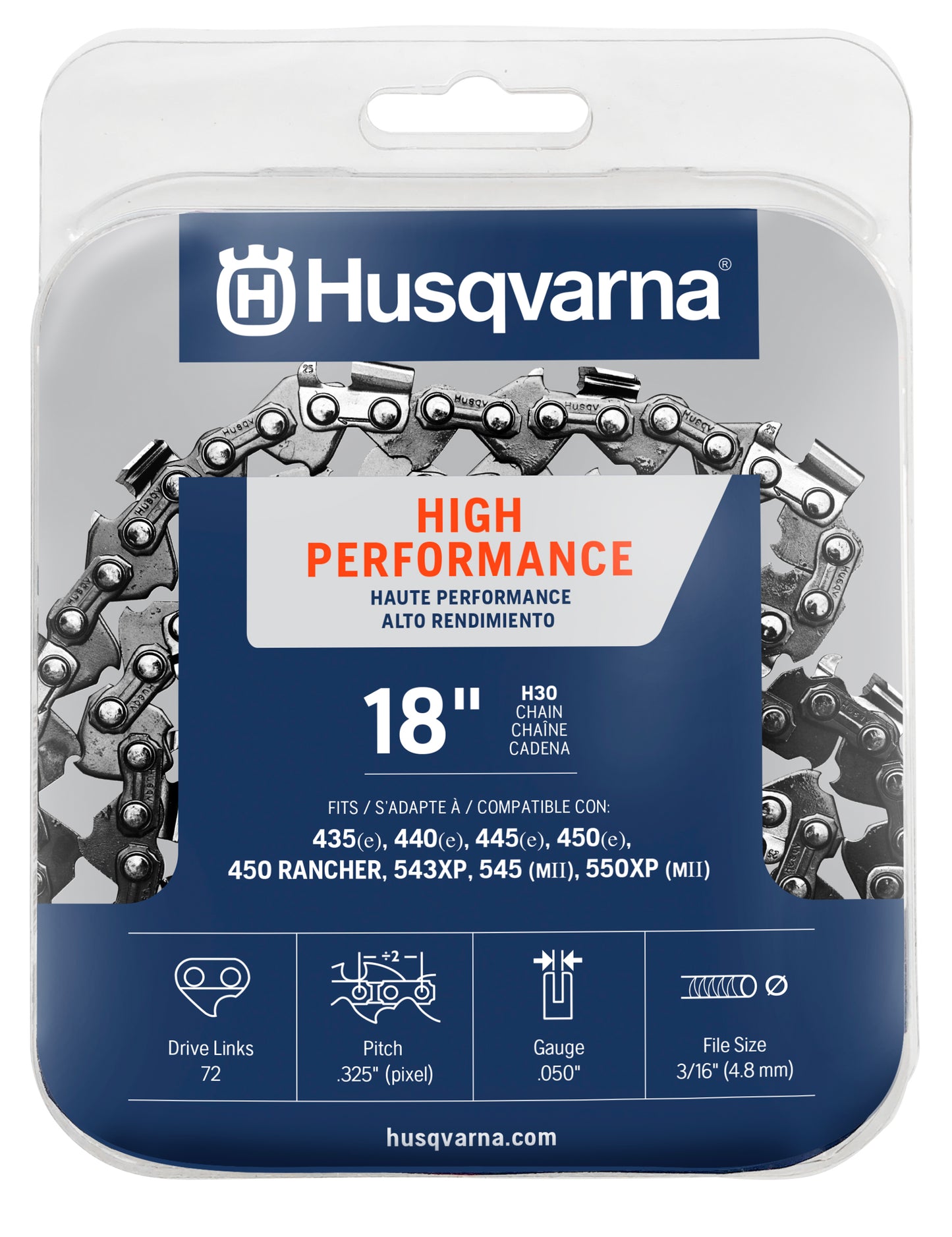 Husqvarna H30 Narrow Kerf 18 Inch Chainsaw Chain Replacement, .325" Pitch, .050" Gauge, and 72 Drive Links