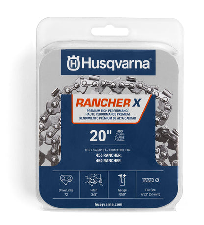 Husqvarna Rancher X H80 20 Inch Chainsaw Chain Replacement, 3/8" Pitch, .050" Gauge, and 72 Drive Links