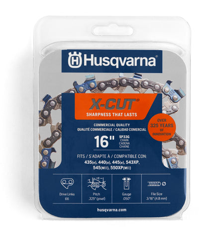 Husqvarna X-Cut SP33G 16 Inch Chainsaw Chain Replacement, .325" Pitch, .050" Gauge, and 66 Drive Links