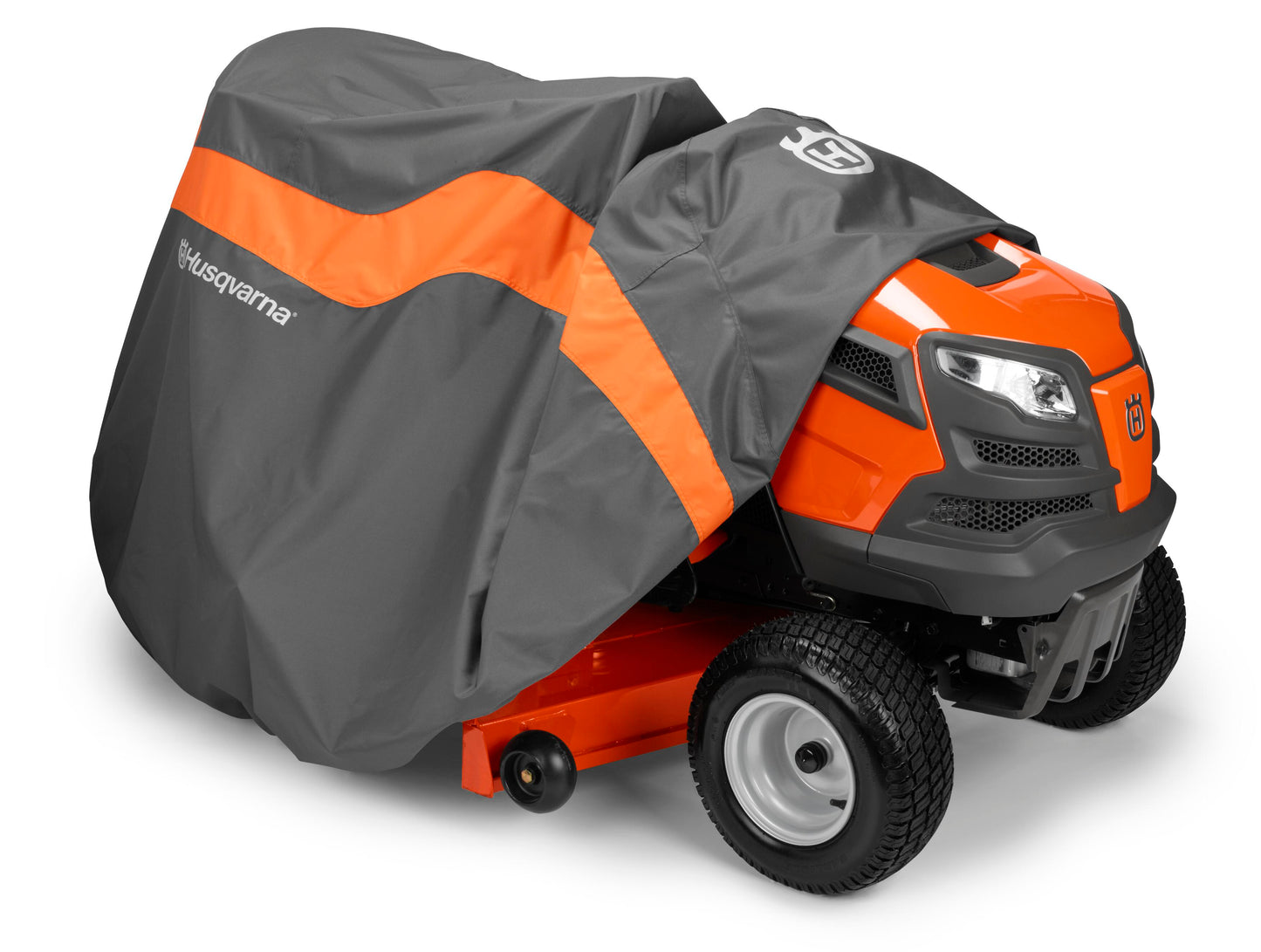 Husqvarna 54-Inch Full-Size Lawn Tractor Cover For Models: YT48CS, GT54CS, YT42LS, YT46LS, YT42DXLS, YT48DXLS, GT52XLS, GT52XLSi, GT54LS, Water-Resistant Riding Lawn Mower Accessories, Orange/Gray