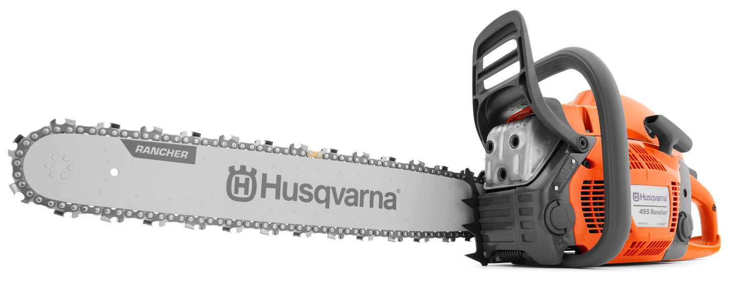 Husqvarna 455 Rancher Gas Chainsaw, 55-cc 3.5-HP, 2-Cycle X-Torq Engine, 20 Inch Chainsaw with Automatic Oiler, For Wood Cutting, Tree Trimming and Land Clearing