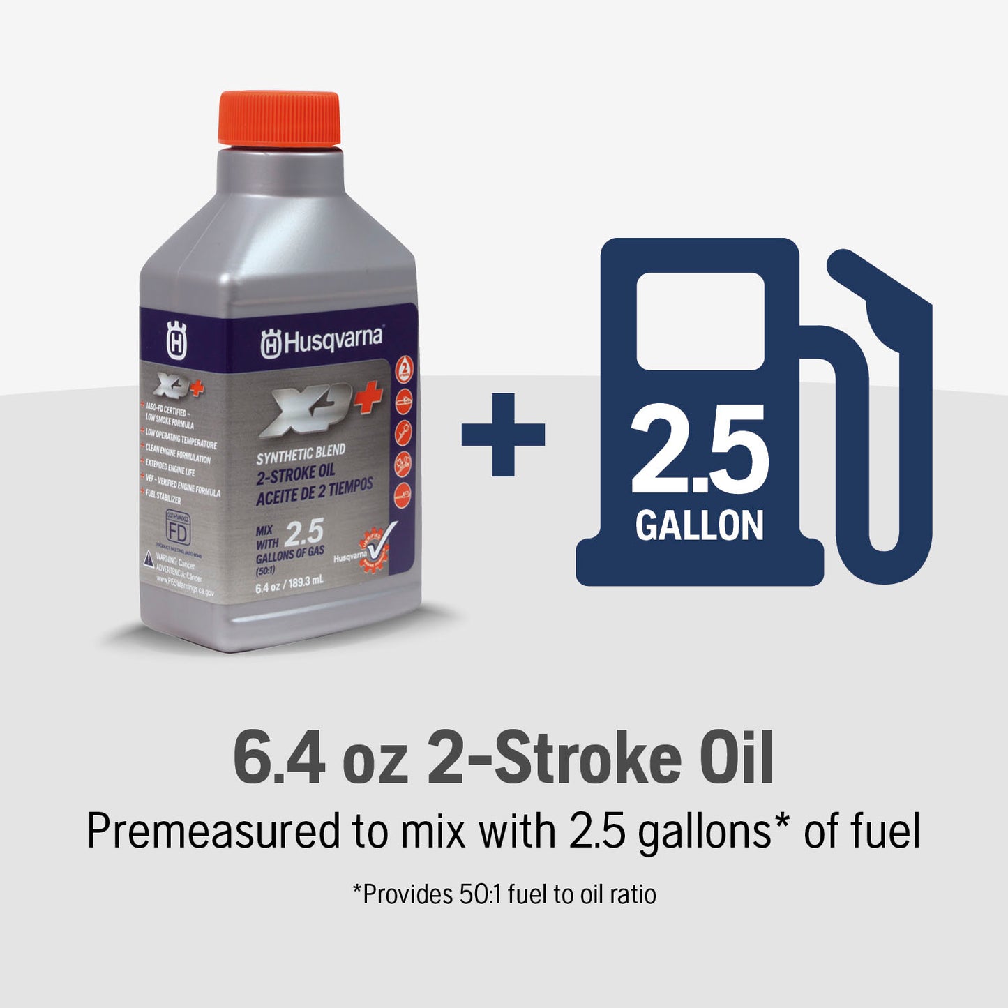 Husqvarna XP+ 2-Stroke Oil, Synthetic Blend Engine Oil with Fuel Stabilizer, 2 Cycle Oil, 6.4 Fl Oz Bottle