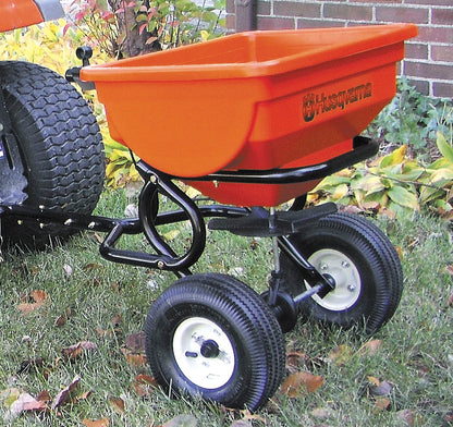 Husqvarna 588182902 85 Lb. Tow Behind Spreader with Hitch Pin, Tractor and Zero Turn Riding Mower Attachments