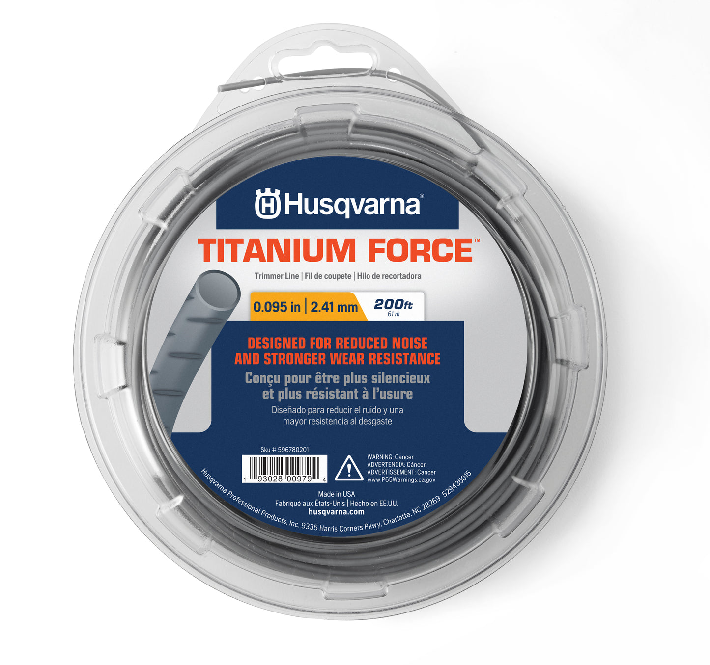 Husqvarna Titanium Force 0.095-Inch, 200-Foot String Trimmer Line Spool with Line Cutter