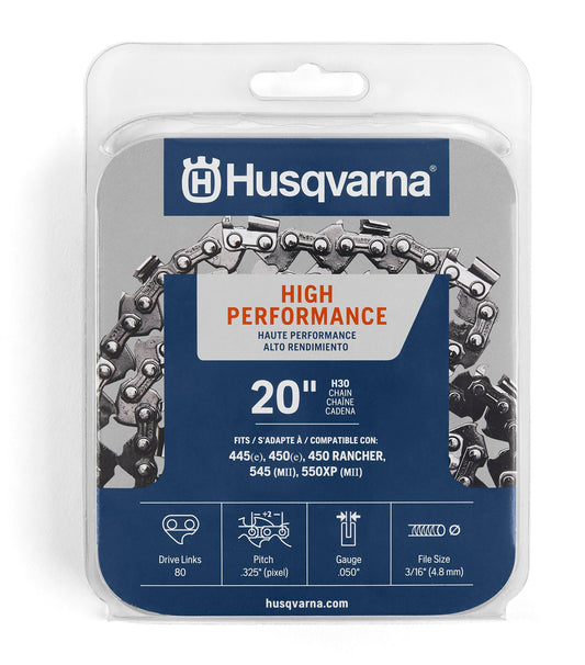 Husqvarna H30 Narrow Kerf 20 Inch Chainsaw Chain Replacement, .325" Pitch, .050" Gauge, and 80 Drive Links