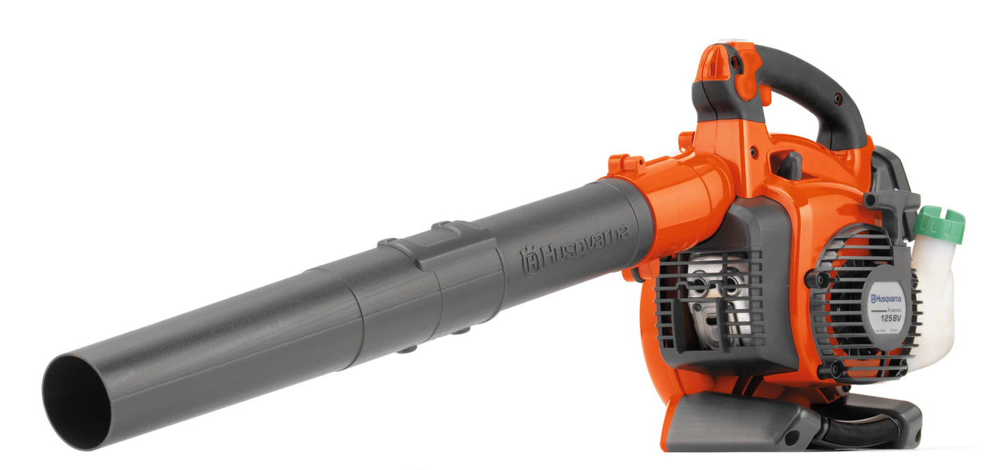 Husqvarna 125BVx Gas Leaf Blower, 28-cc 1.1-HP 2-Cycle Handheld Leaf Blower Vacuum Kit with Mulcher and Vac Bag, 470-CFM, 170-MPH, 12.5-N Powerful Clearing Performance and Ergonomic Design