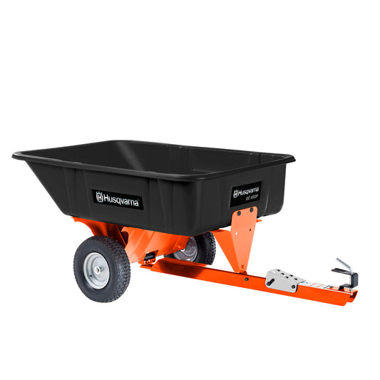 Husqvarna DC600p 10 Cu. Ft. Poly Swivel Utility Dump Cart, Lawn Mower Attachments with 600-Lb. Weight Capacity