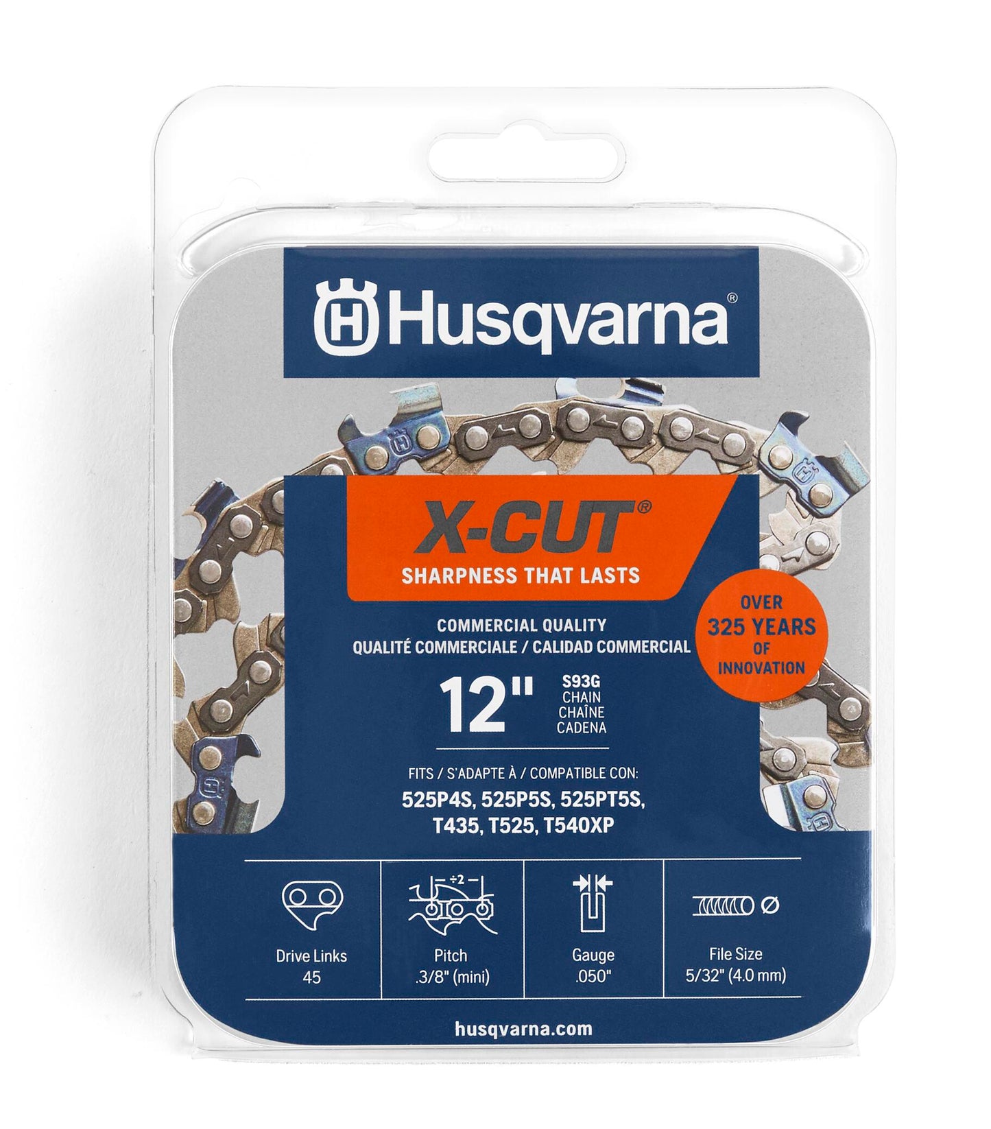 Husqvarna X-Cut S93G 12 Inch Chainsaw Chain Replacement, 3/8" Mini Pitch, .050" Gauge, and 44 Drive Links