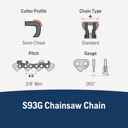 Husqvarna X-Cut S93G 14 Inch Chainsaw Chain Replacement, 3/8" Mini Pitch, .050" Gauge, and 50 Drive Links