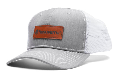 Husqvarna One Size Fits Most Unisex Leather Patch "Husqvarna" Logo Gray Cotton Trucker Hat